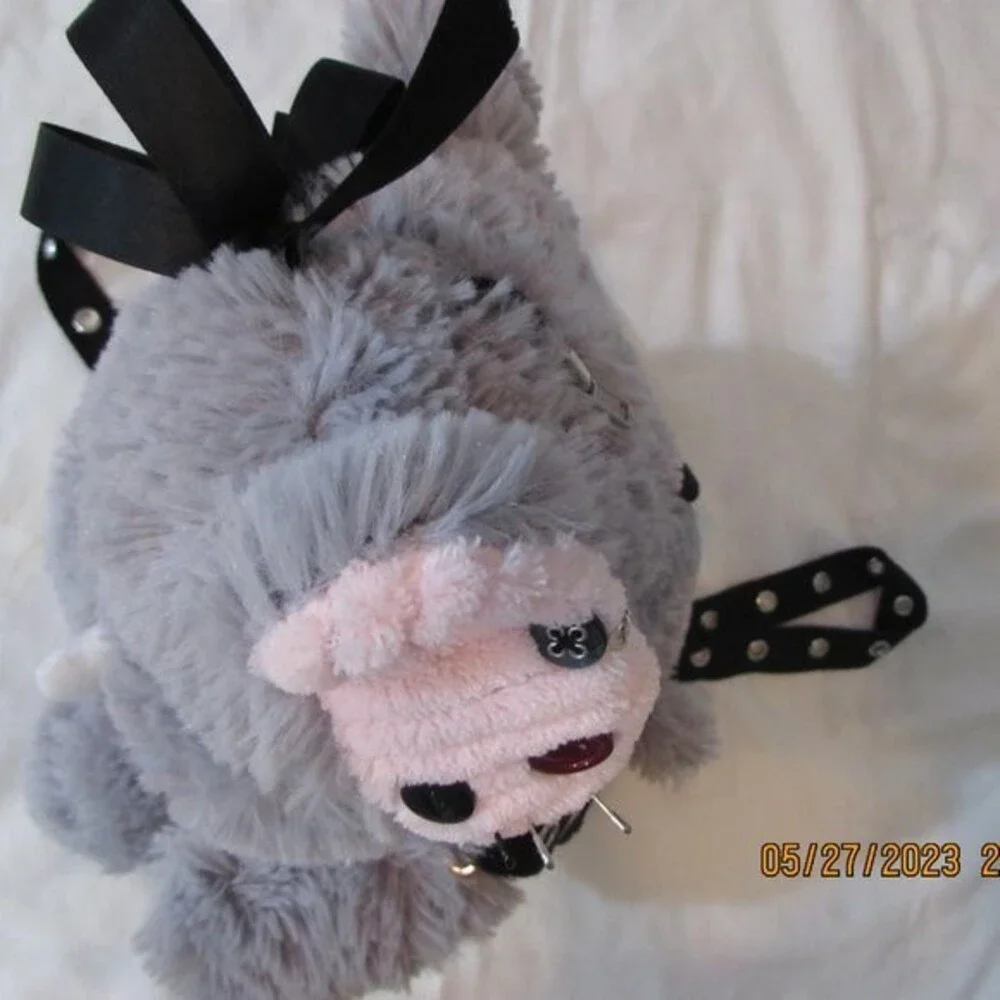 ELEPHANT PLUSH STUFFIE BACKPACK PURSE HAND SEWN PUNK GOTH ZIPPER BACK